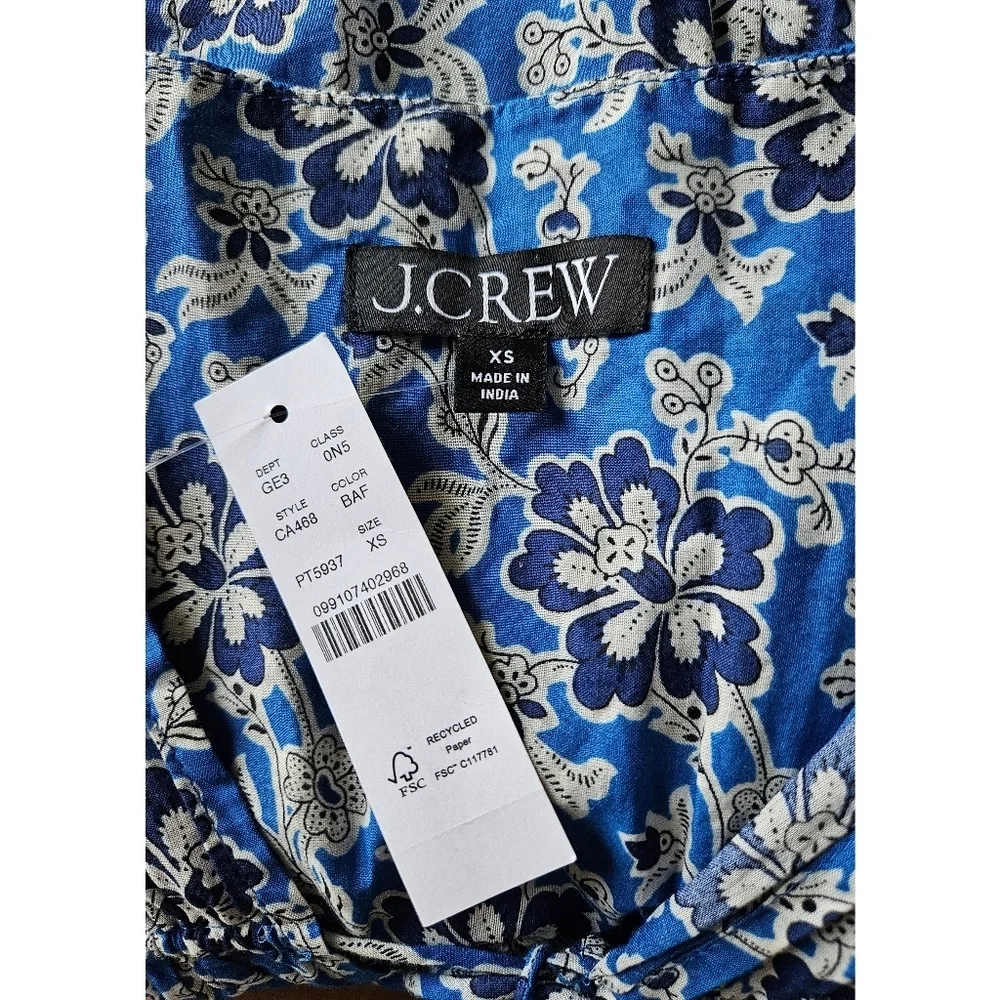J.Crew Tiered tie-front beach dress in cobalt floral cotton voile